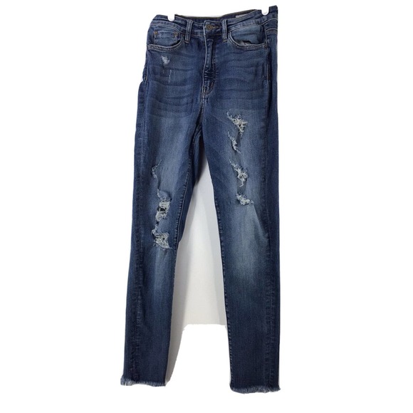 Bridge by Gly Denim - Bridge by Gly Mid Rise Ankle Skinny Jeans Sz 26X29 Distressed Ripped Raw Hem